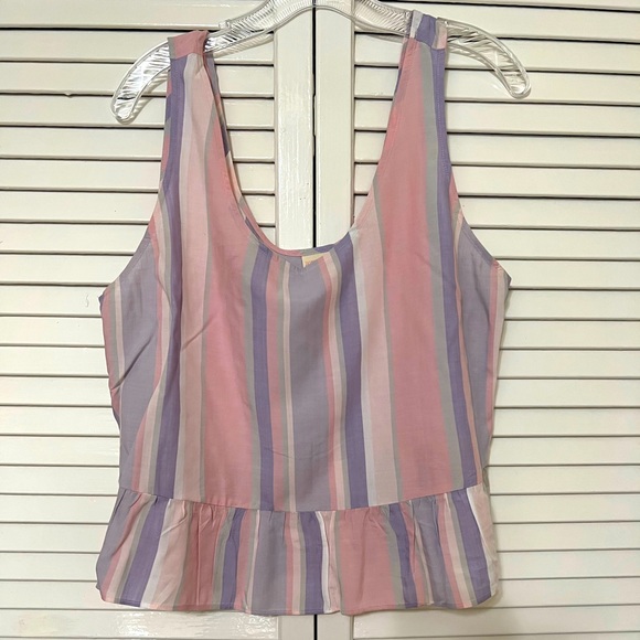 Jasmine & Ginger stripe pastel ruffle tank top sleeveless size L - Picture 6 of 10